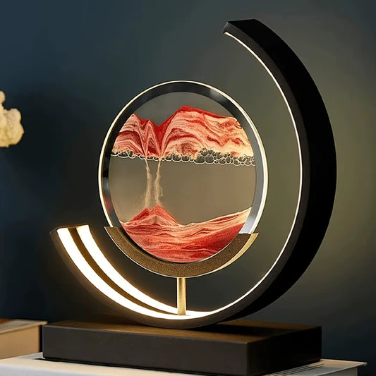 Moving Sand Art Picture in Motion, 3D Sand Lamp round Sand Picture Lamp 3 Colors Sand Art Light with Stand Relaxing Desktop