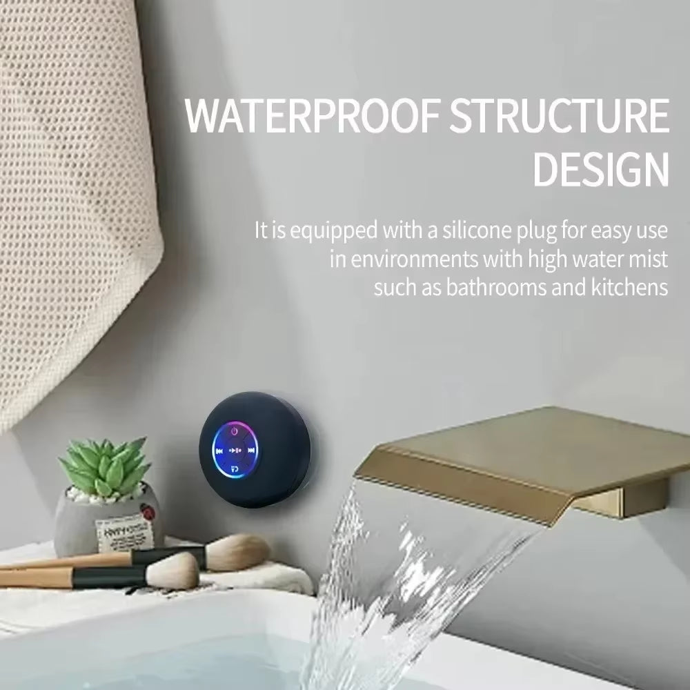 Wireless LED Bluetooth Speaker 2025 Bathroom Waterproof Mini Portable with Large Suction Cup Outdoor Sports Stereo Sound